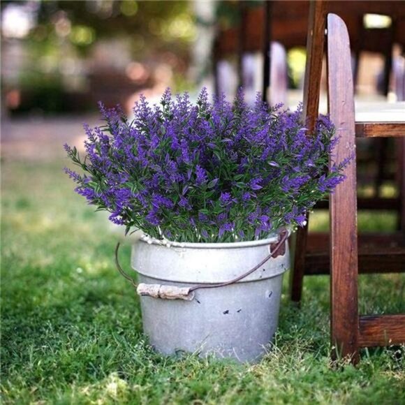 24 Bundles Outdoor Artificial Lavender Flower UV Resistant Shrubs Plant (Purple) - Picture 1 of 7